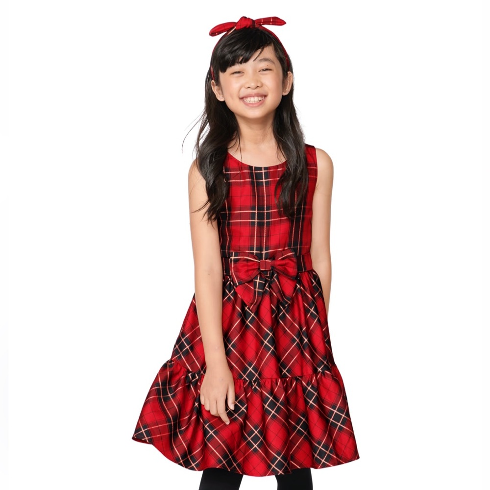 Children's Place Girls Matching Family Plaid Tiered Dress - Red Size 16